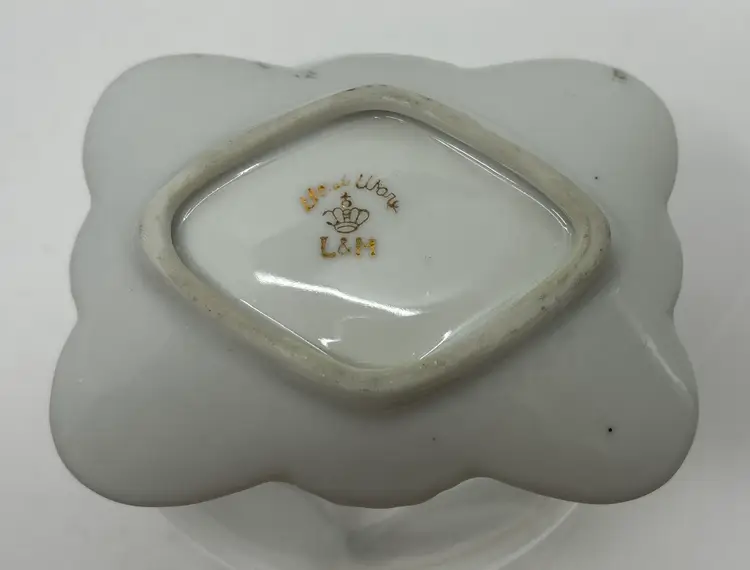 Vintage L&M Bond Ware Porcelain Floral and Butterfly Trinket Dish