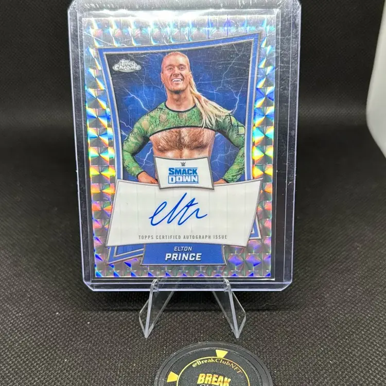 Elton Prince 2025 Topps Chrome WWE Smack down Blue Brand Auto Geometric Refractor