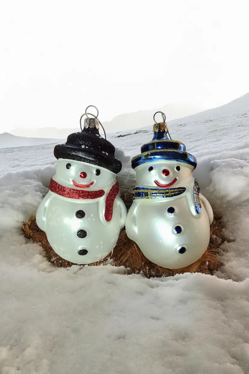 Hand Blown Germany Mercury Glass Snowman Ornaments Christmas Vtg Glitter Winter