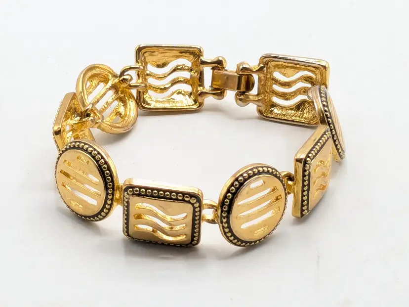 Vintage Gold Tone Geometric Link Bracelet