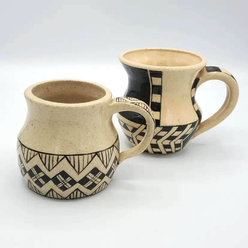 Vintage Pair of Studio Pottery Mugs, Signed by Kathy Kubby