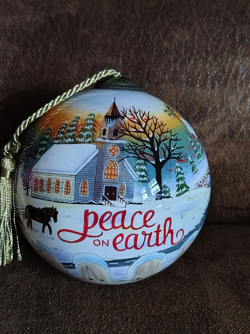HTF, Ne'Qwa Art Reverse Hand Painted Blown Glass White Crimson Morning Ornament, NEW IN BOX