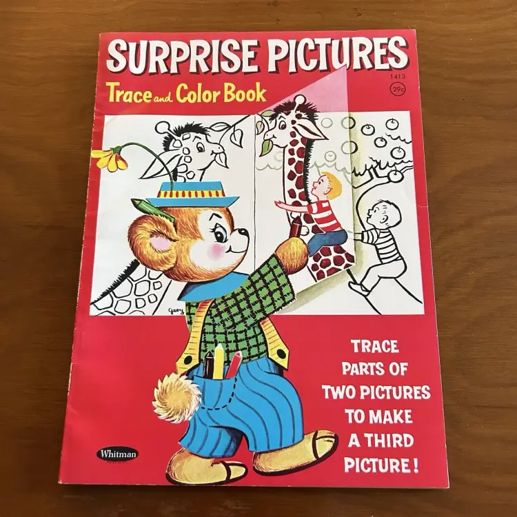Vintage 1967 Surprise Pictures Trace And Color Coloring Book Whitman Unused