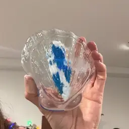 Blue And White Art Glass Shell Paperweight 4”