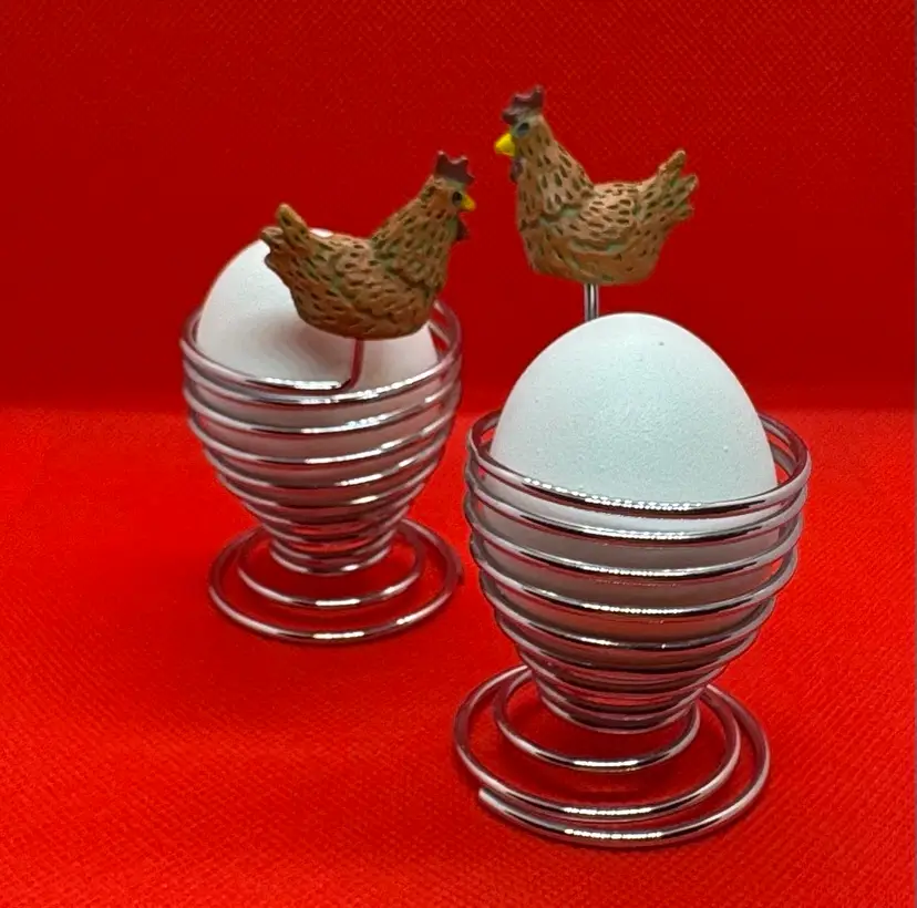 Set Of 2 Rooster Hard Boiled Egg Cup Spirals