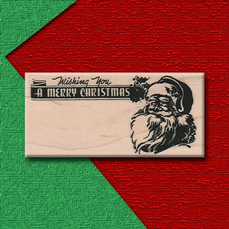 Retro Santa Wishing You A Merry Christmas Rubber Stamp