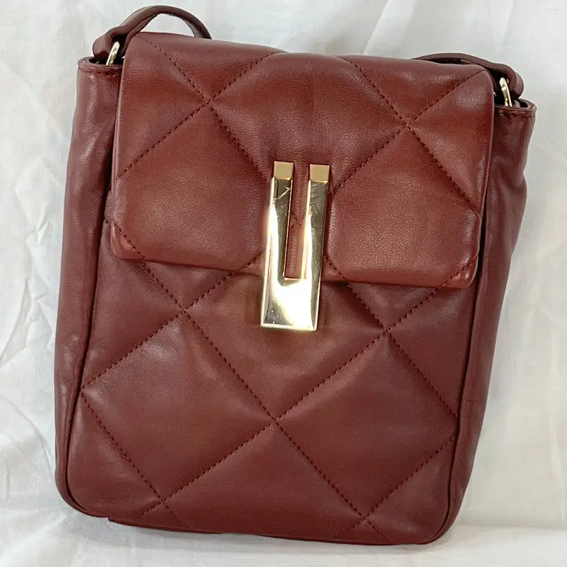 Vince Camuto Quilted Leather Crossbody Bag Brown Gold Hardware