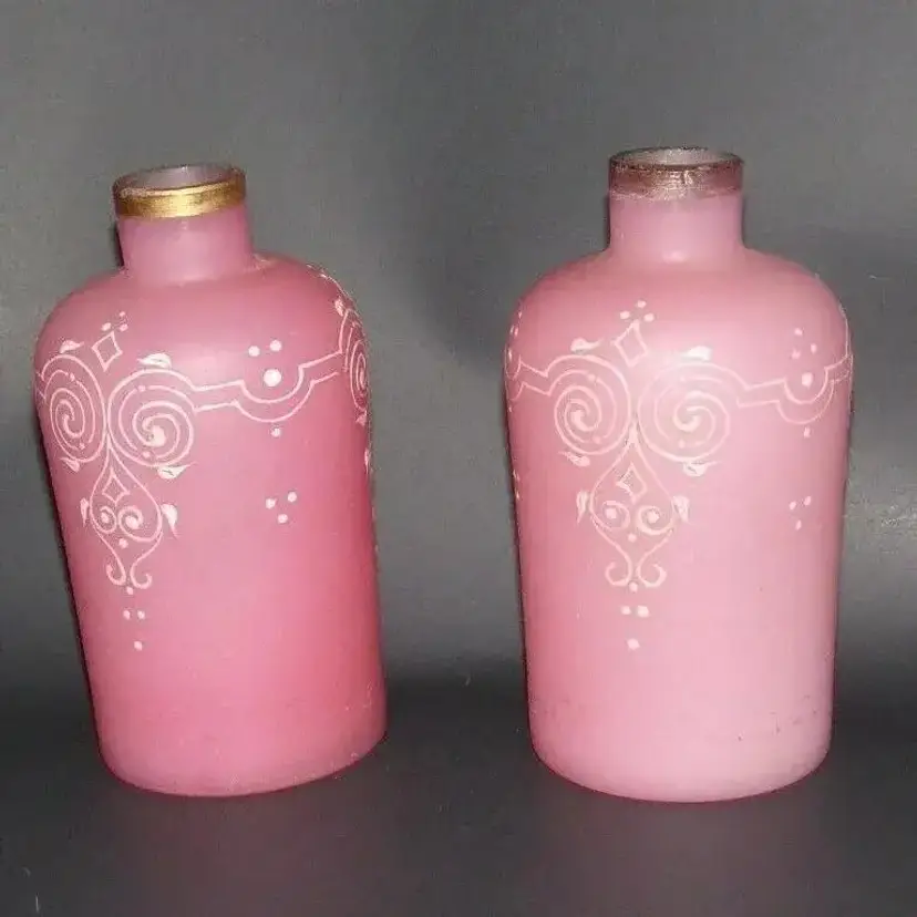 Rosaline Cased Satin Enameled Perfume Bottle Antique, Victorian, French, Rare