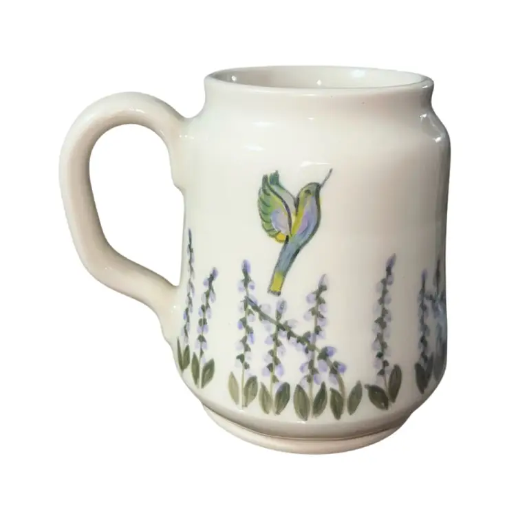 Hand Thrown Pottery Mug Studio Art Signed Butterfly and  Hummingbirds
