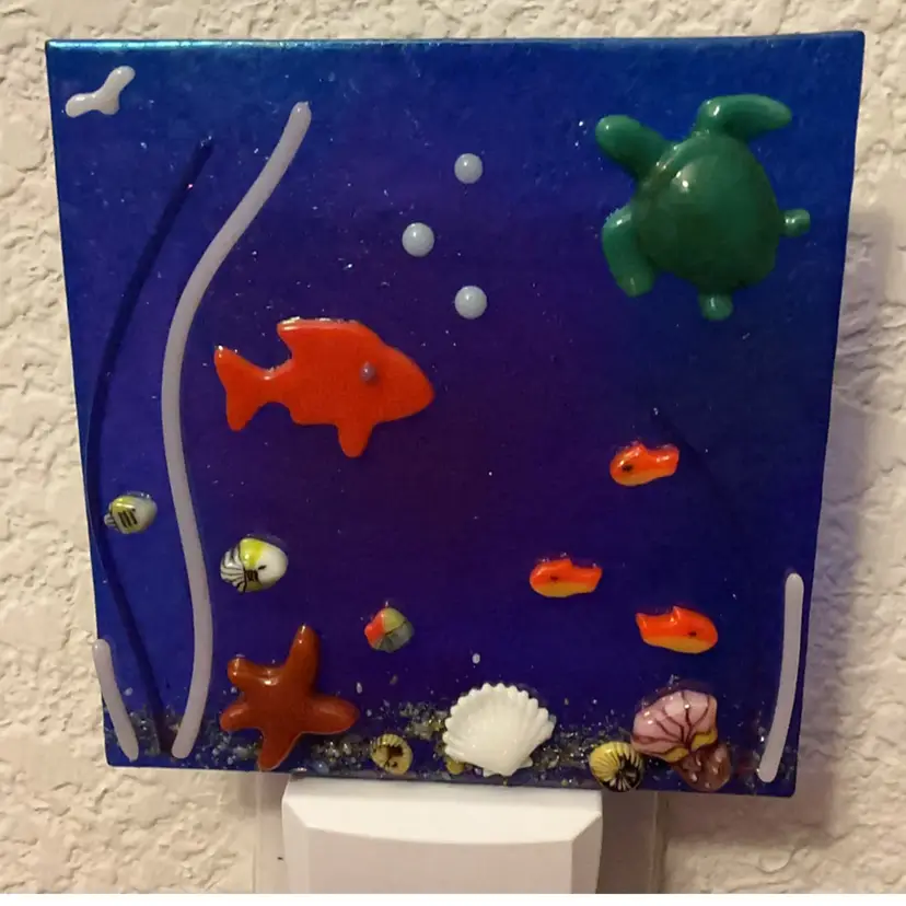 Made by Me! Fused Glass Nightlight 3D Ocean Scene with Goldfish 4" x 4" Studio Art Handmade