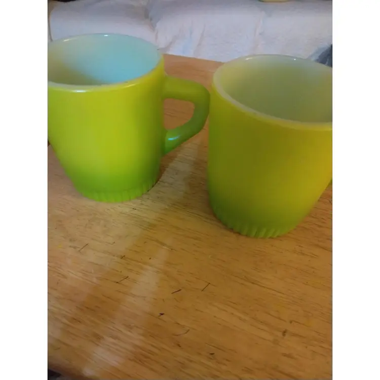 Fire King Mugs Green Anchor Hocking Stackable