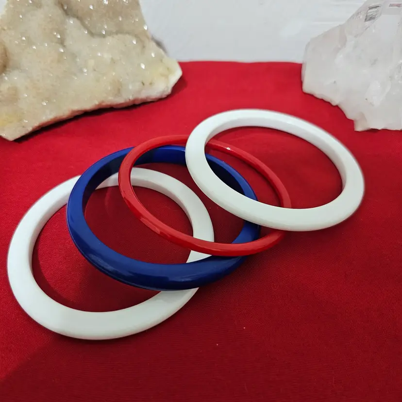 Vintage Red White Blue Bangle Bracelet Stack Set of 4 - Retro Acrylic