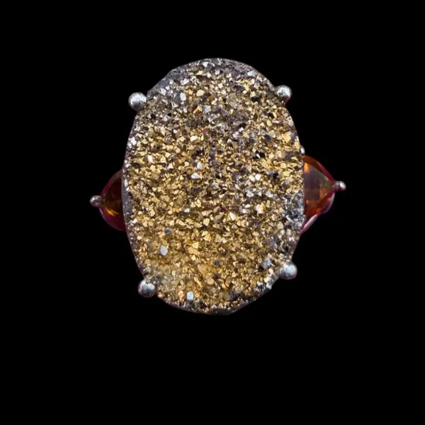 sterling silver ring with a golden druzy center stone and citrine accents- Size 7