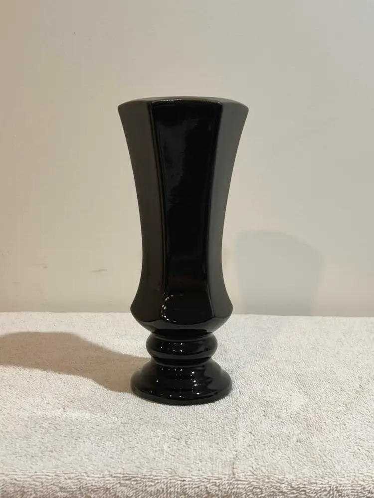 Vintage Pottery Vase Black Glazed Ware Artist Signed Stamp & Mold #777
