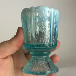 Fenton Blue Opalescent Glass Daisy Pedestal Toothpick Holder