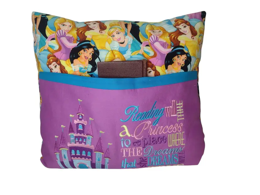 Disney Princess Embroidered Book Pocket Throw Pillow 15x15 Reading Castle READ