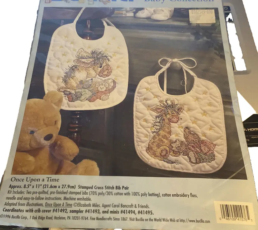Bucilla Baby Collection, Once Upon A Time, Stamped Cross Stitch Bib Kit, New Vtg