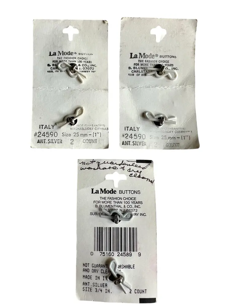 VINTAGE La mode Antique Silver Basket Weave Italy Carded Buttons 6Pcs #E-1