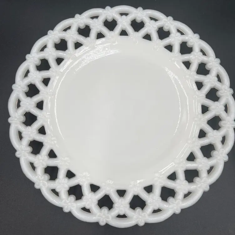 Vintage Westmoreland Forget-Me-Not White Milk Glass Luncheon Plates Set of 2