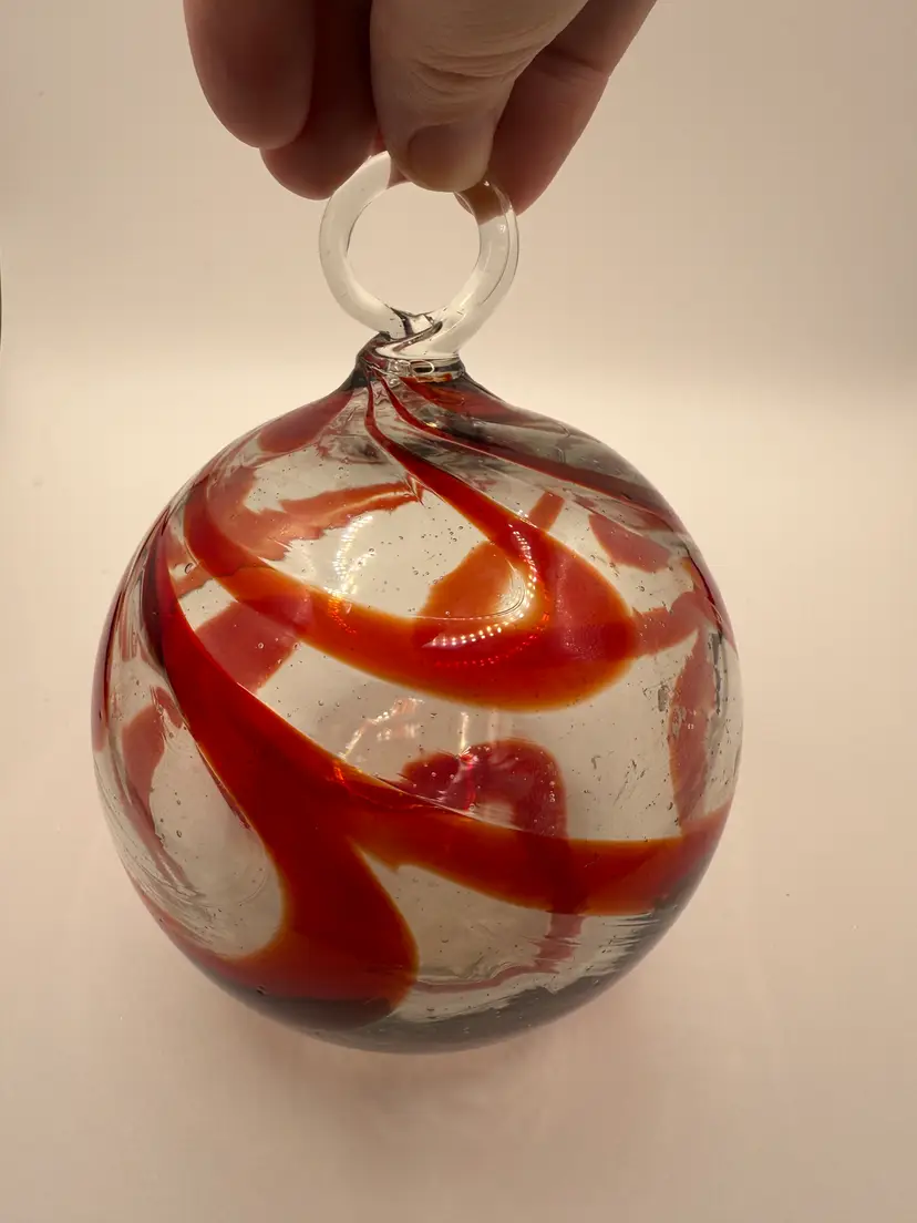 Blown Glass Christmas Ornament Red Swirls