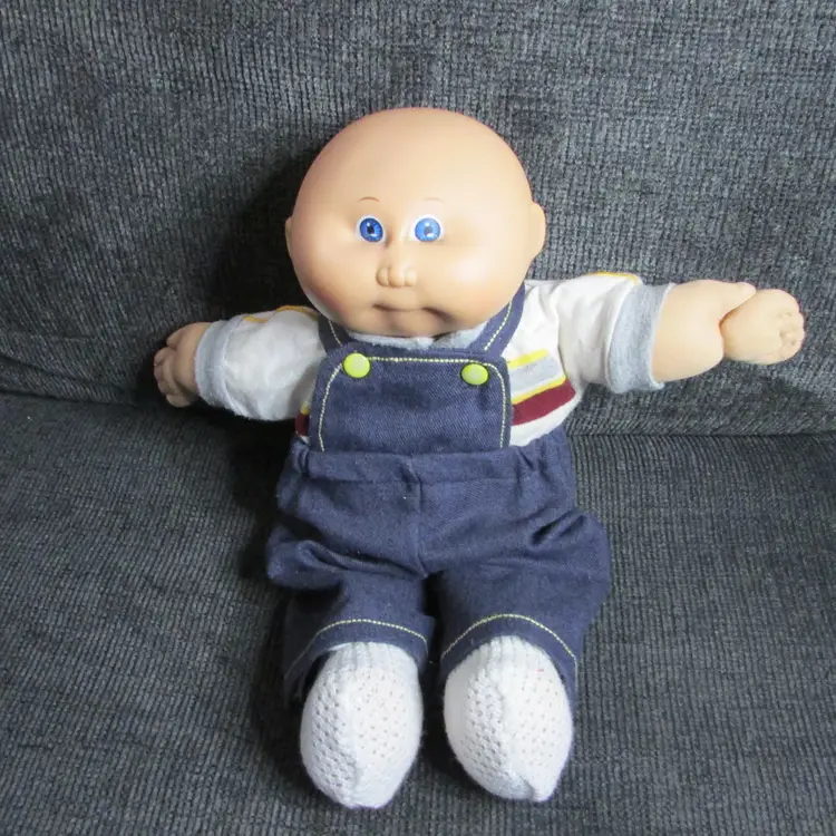 vintage Cabbage Patch Kids preemie baby doll bald blue eyes in overalls