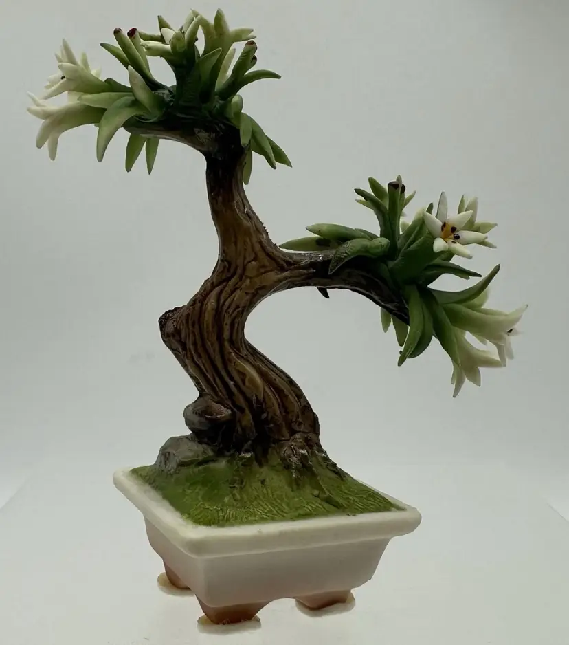 Capodimonte Miniature Bonsai Tree White Floral Italy