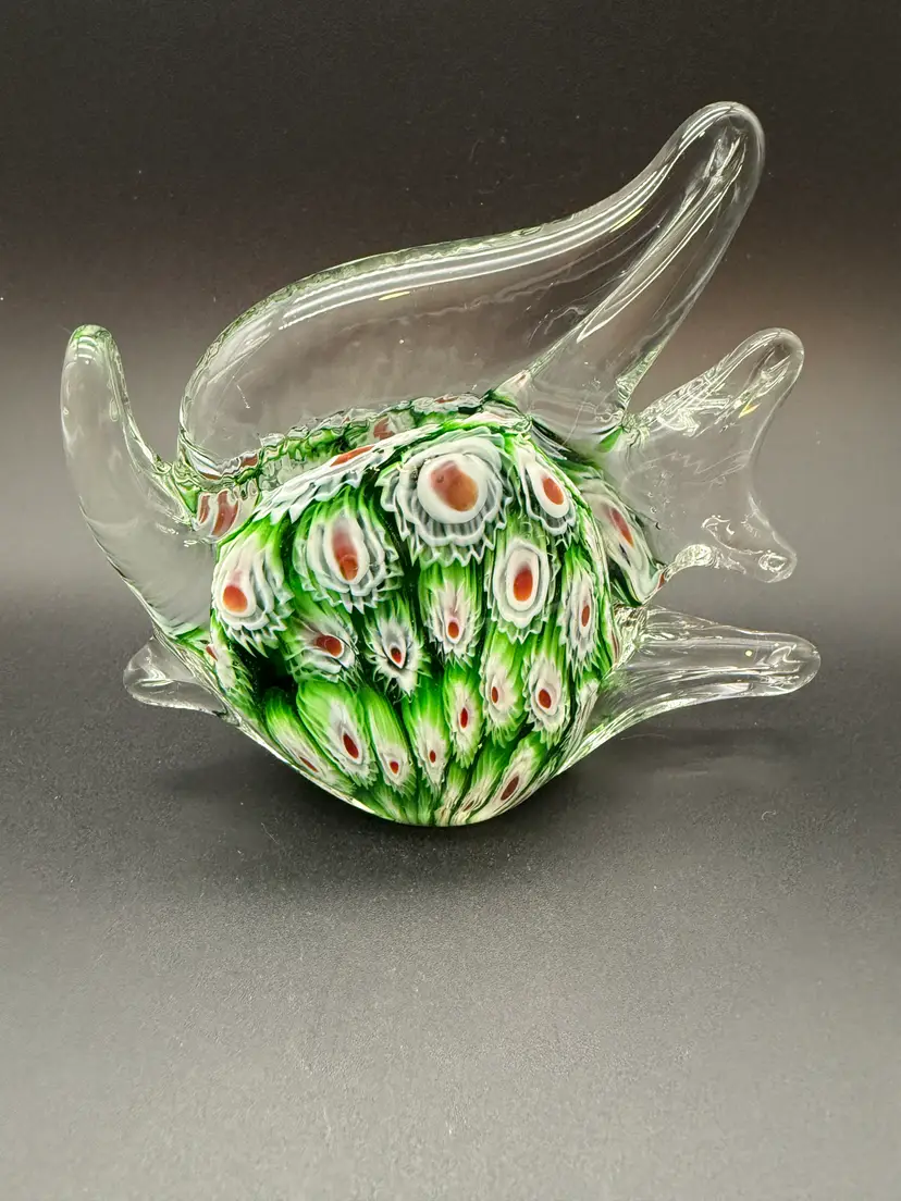 Millefiori Angel Fish Art Glass Paperweight