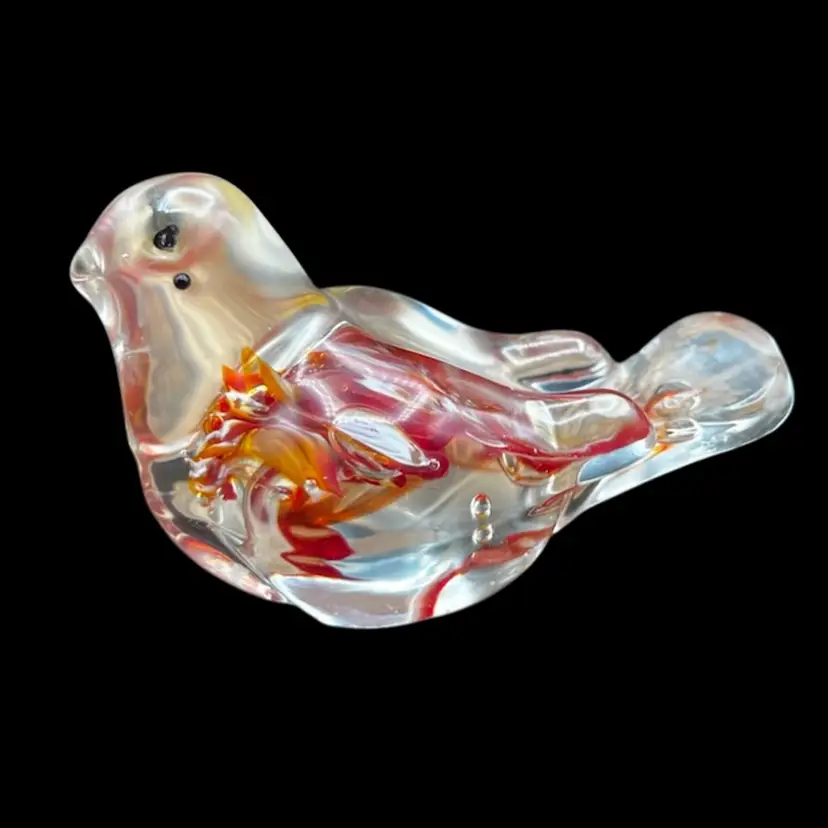 #314A Vintage Blown Glass Bird Paperweight With UV Reaction
Audubon Mem’l St. Francisville, LA. Sticker On Bottom  Please Read