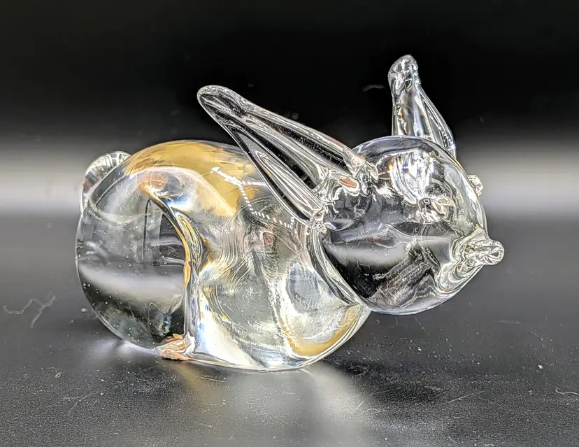 Murano Art Glass Rabbit Figurine Clear Hand Blown Italy Vintage