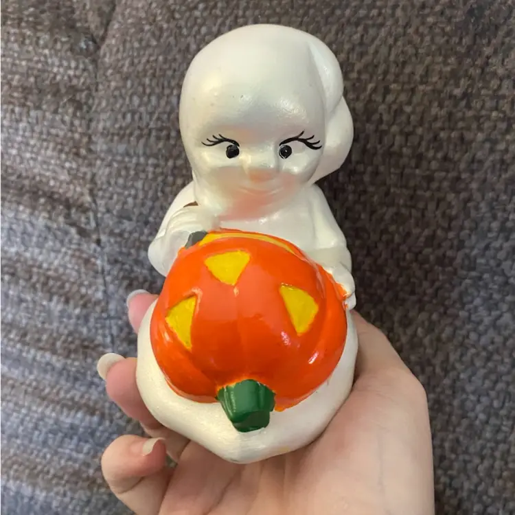 Ceramic Ghost Carving Pumpkin 2 1/2” X 3 1/2” X 4