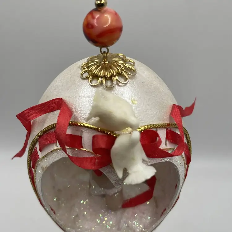 Vintage Holidays Handcrafted Large Egg Diorama Cherub Red Cupid Doves Ornament