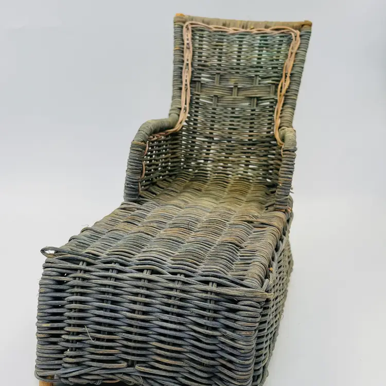 Vintage Wicker Chaise Lounge Chair - Barbie Size - Doll Furniture Prop