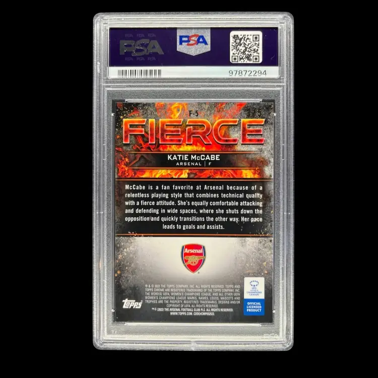 Katie McCabe 2021/22 Topps Chrome UWCL Fierce Red /5 PSA 10 Arsenal Soccer Card