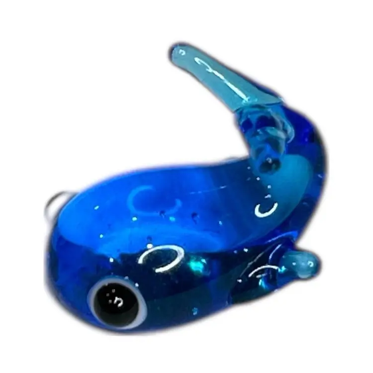Mini Handblown Art Glass Blue Whale Figurine And Christmas Stocking