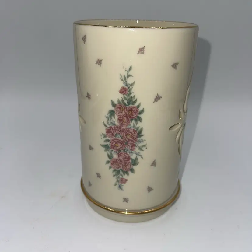 Lenox China Candleholder Decorated W/ Roses & Gold Trim w/ Separate Candle Plate