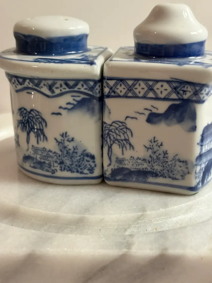 Bombay Company Salt Pepper Blue White Porcelain Ceramic Shakers