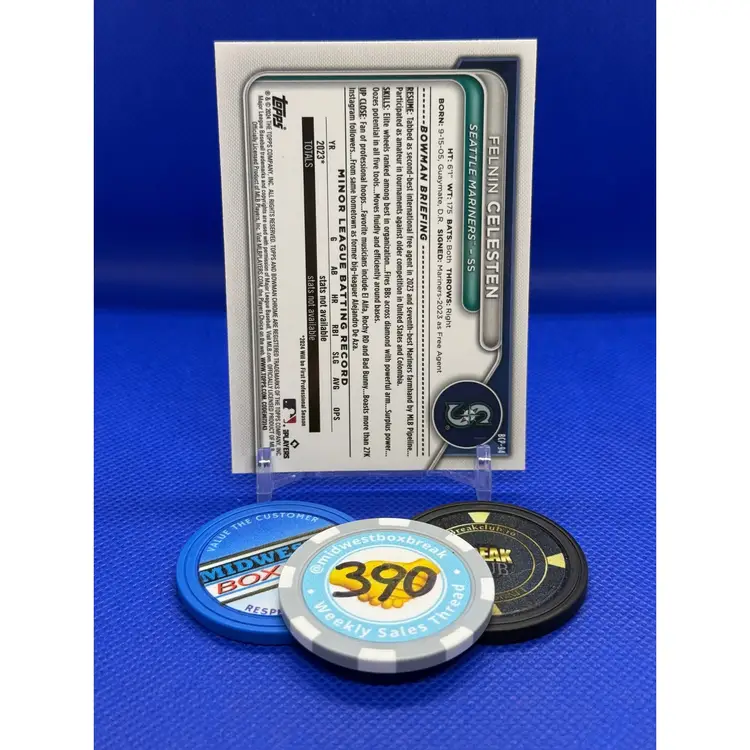 Felnin Celesten - 2024 Bowman Chrome - Seattle Mariners - Purple Raywave /250