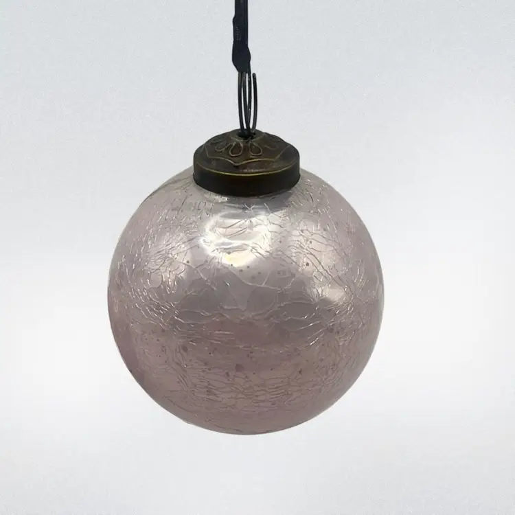 Set Of 2 Pink Glass Ornaments, 2-1/2” Diameter