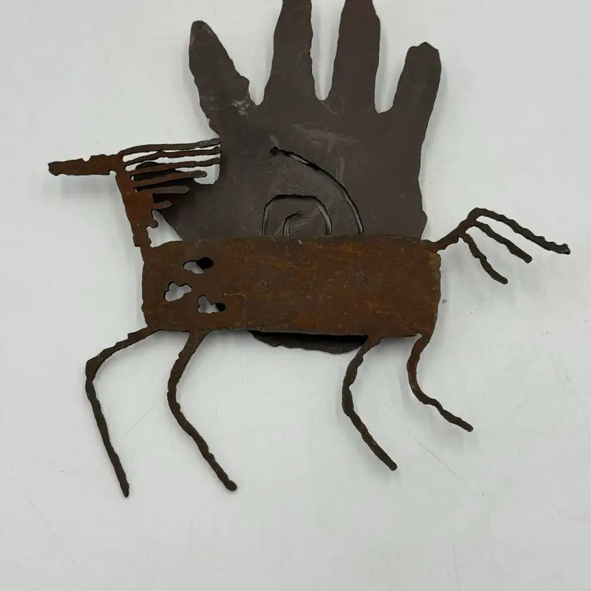 Rustic Primitive Style Folk Art Metal Folk Art Horse And Hand Magnet