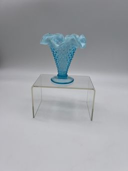 Vintage Fenton Aqua Opalescent Hobnail  Trumpet Vase
