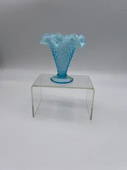 Vintage Fenton Aqua Opalescent Hobnail Trumpet Vase