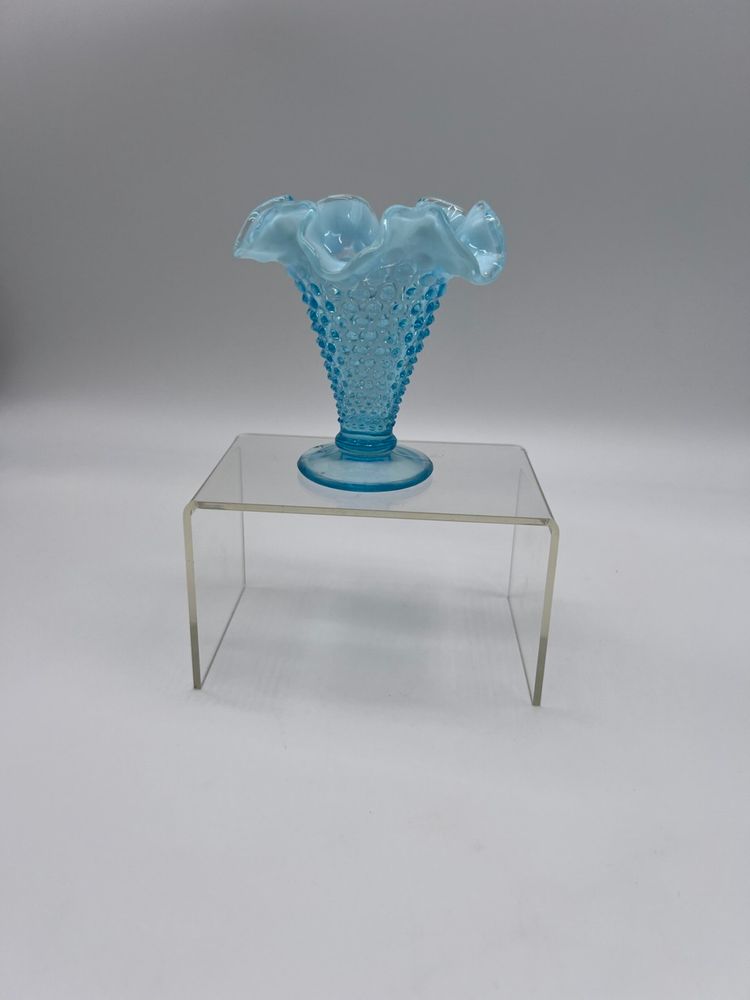 Vintage Fenton Aqua Opalescent Hobnail  Trumpet Vase