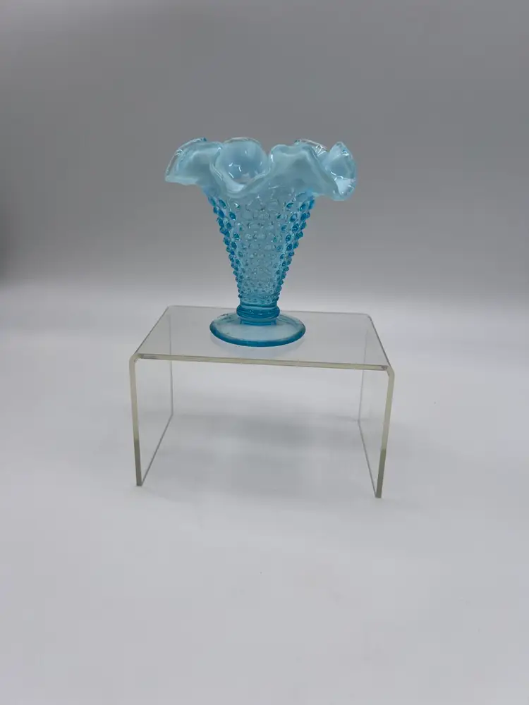 Vintage Fenton Aqua Opalescent Hobnail Trumpet Vase