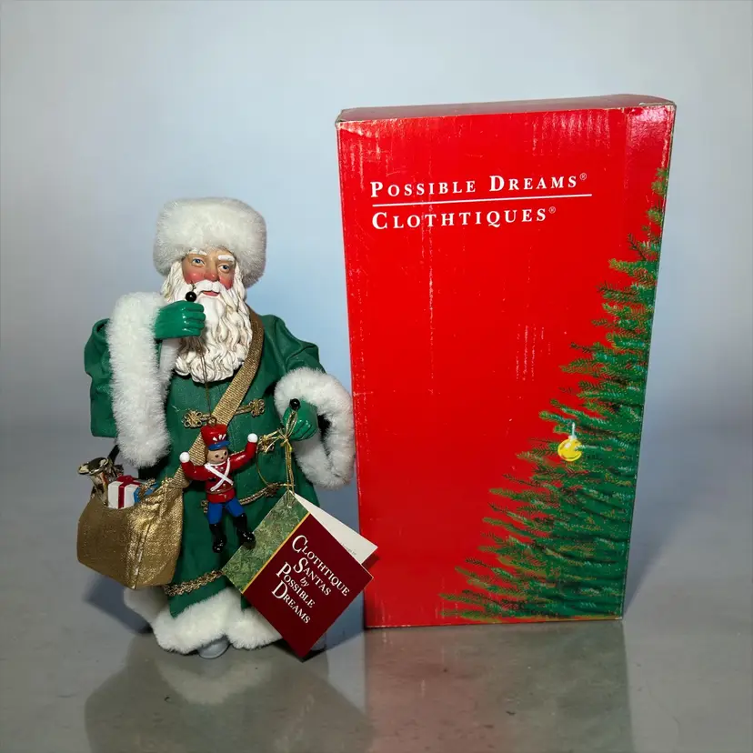 Possible Dreams Santa With Puppet 10" Clothtique Figurine Green Toy 713124