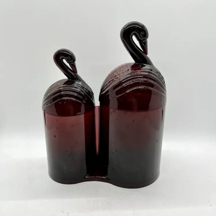 Swan Vanity Plastic Containers Vintage Art Deco Amethyst Purple Bathroom Decor