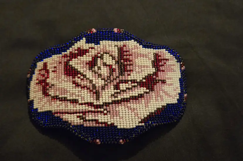 Beaded Blue Rose Hair Barrette Large