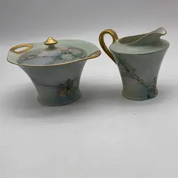 #11 Vintage Hand Painted Theodore Haviland Limoge France Creamer & Lidded Sugar Set