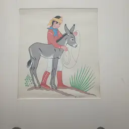 #47 Navajo Boy With Donkey Artist H Begay Silkscreen Reproduction Tewa Enterprises New Mexico