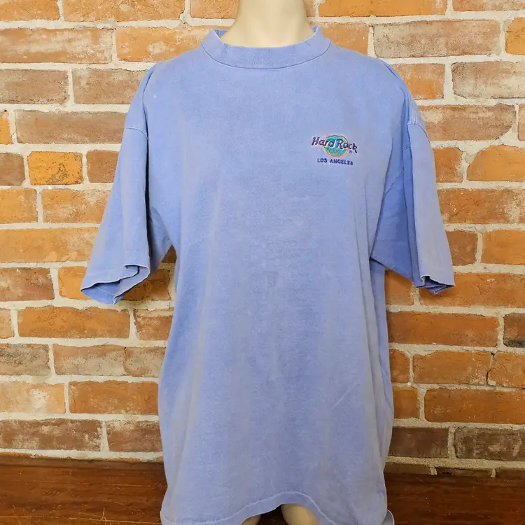 Vtg Hard Rock Cafe Los Angeles T Shirt Blue Embroidered Logo 90s Single Stitch