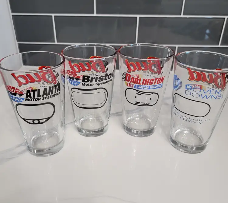 4 Budweiser NASCAR Pint glasses